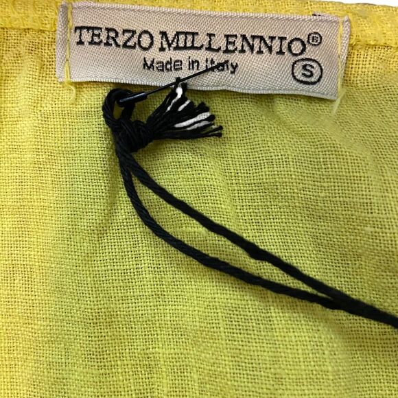 Terzo Millennio Yellow Linen Top Blouse Women Size S Open Shoulders Relaxed Fit - Picture 10 of 14
